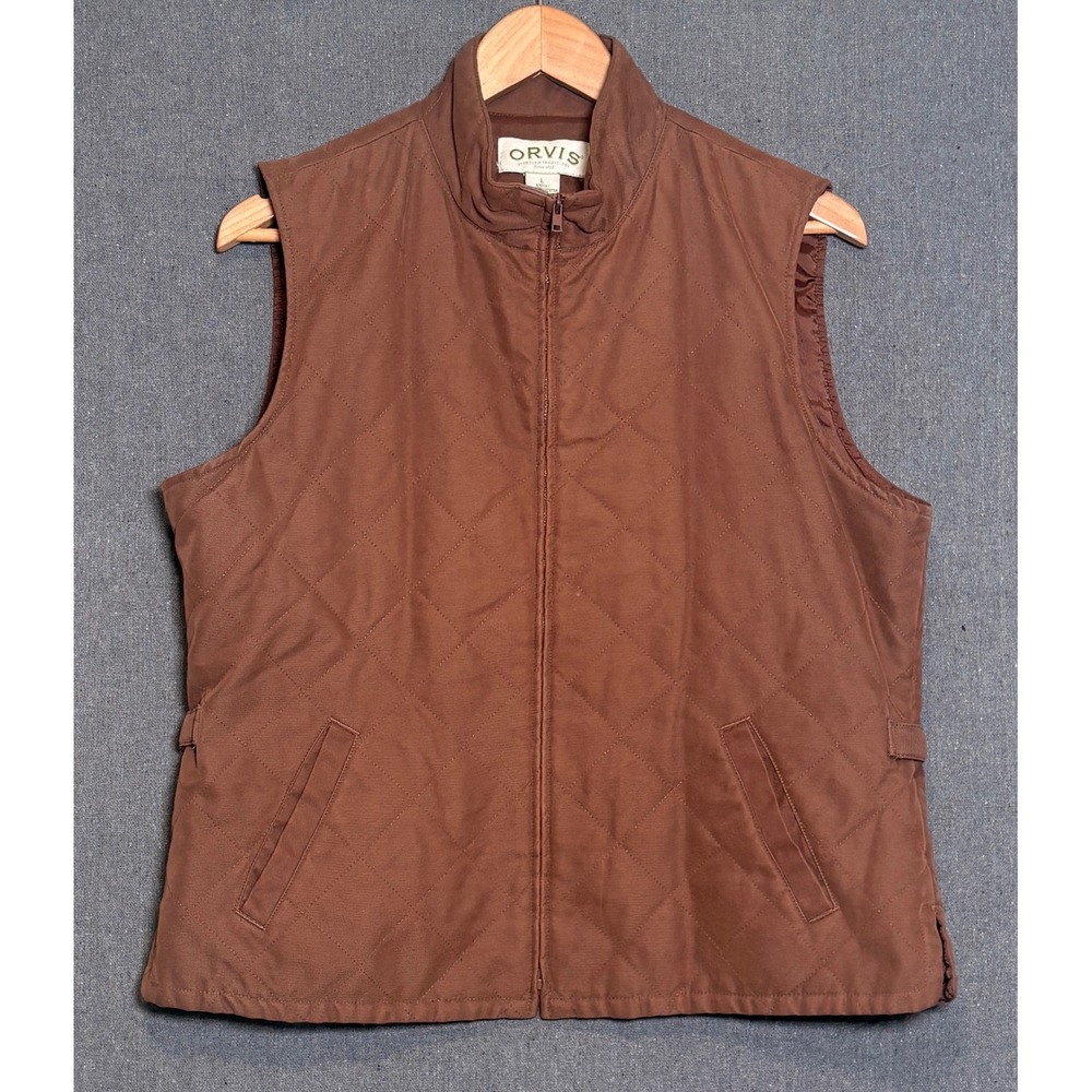 Orvis‎ Womens Brown Diamond Quilted Full Zip Vest Size Large Equestrian Style